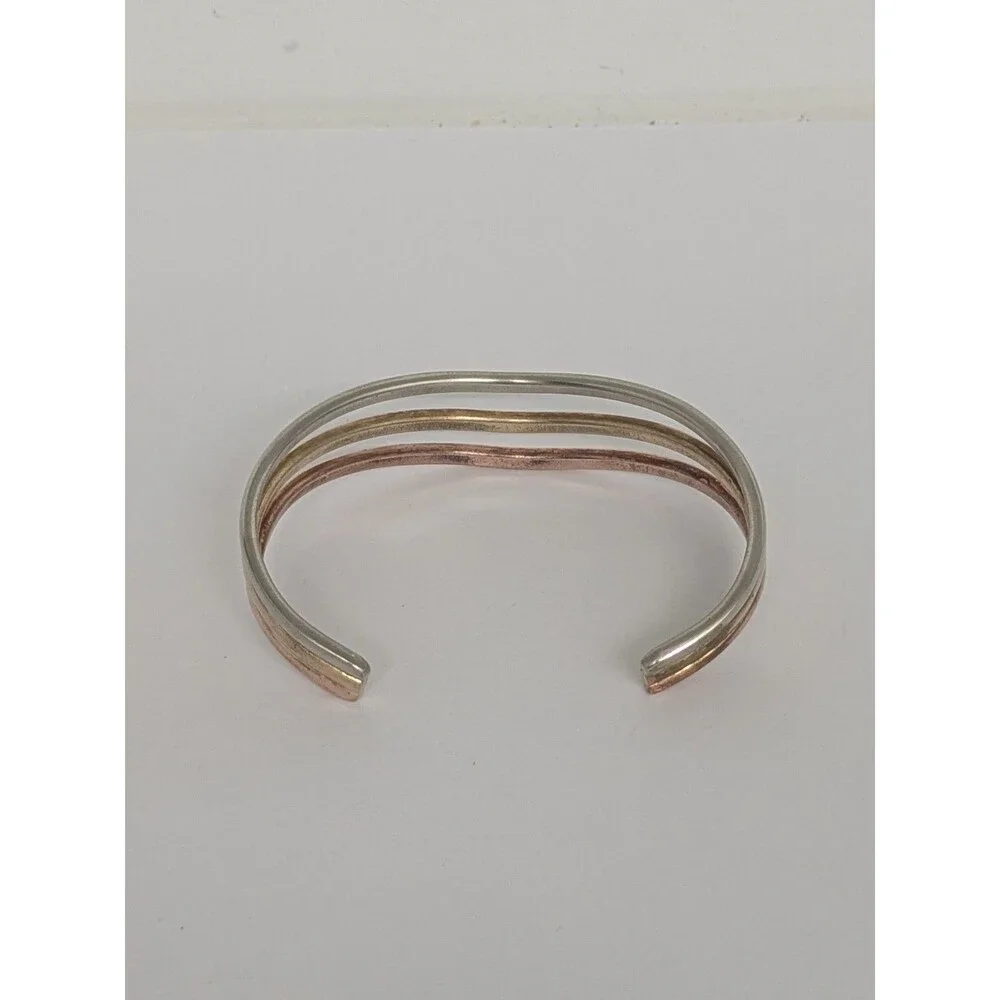 Vintage SERGIO LUB CALIFORNIA Tri Color Mix Metal Wavy Cuff Bracelet